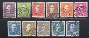 Denmark 1942-46 Set of 11 Christian X, Scott 280-287A used, value = $3.95