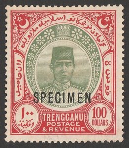 MALAYA - Trengganu 1921 Sultan $100 SPECIMEN. normal cat £10,000. Rare.