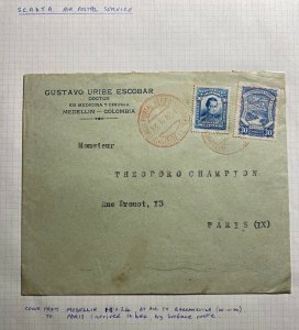 1924 Medellin Colombia Commercial SCABTA Airmail Cover To Paris France