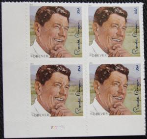 US #4494 MNH Plate Block of 4, Ronald Reagan SCV $3.60