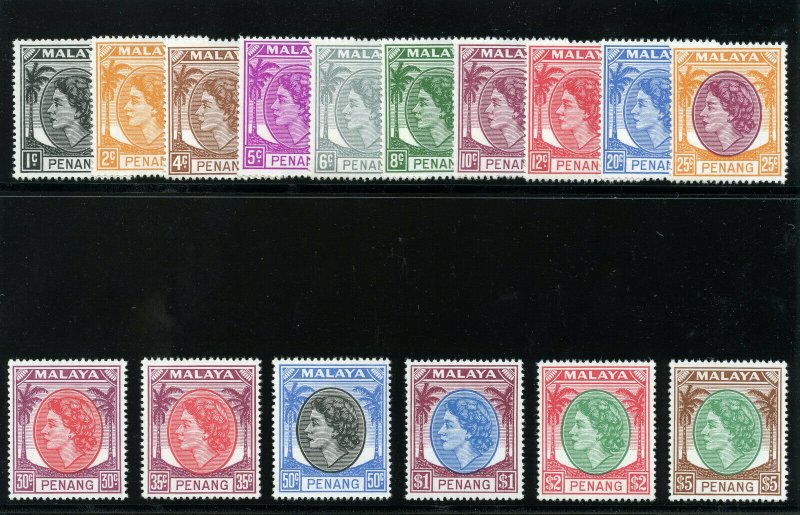 Malaya - Penang 1954 QEII set complete superb MNH. SG 28-43. Sc 29-44.