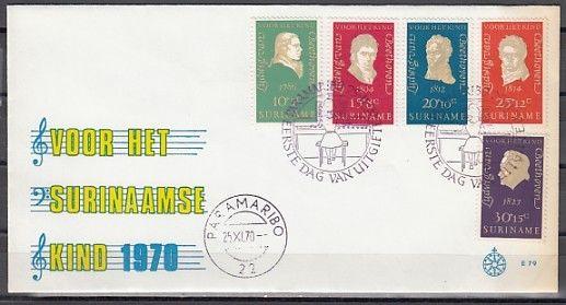 Suriname, Scott cat. B167-B171. Composer Beethoven issue. First day cover. *