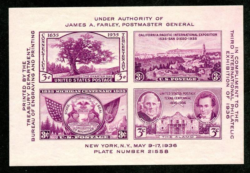 U.S. Scott 778 1936 MNH TIPEX Souvenir Sheet