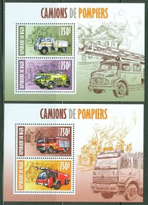NIGER 2013  FIRE ENGINES SET OF TWO SHEETS  MINT NH