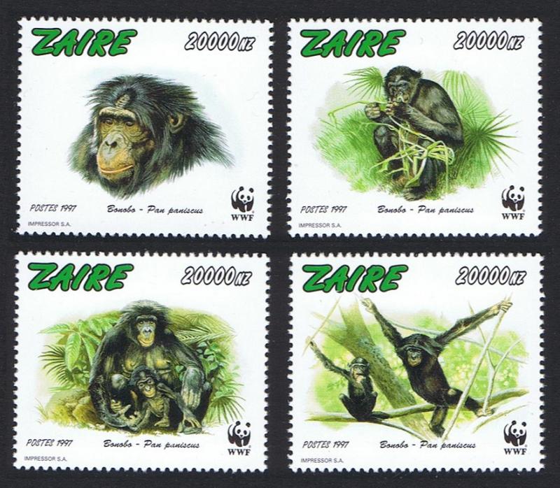 Zaire WWF Bonobo Monkey 4v SC#1466 a-d MI#1339-1342