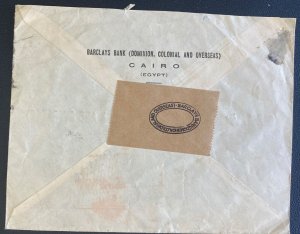 1942 Cairo Egypt Registered Cover To Barclays Bank Cape Town South Africa