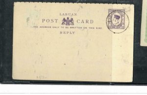 LABUAN COVER (P2912B) QV 1C PSC REPLY 1/2 CTO VFU ANTIQUE OVER 100 YEARS OLD  