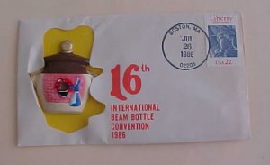 US JIM BEAM WHISKY BOTTLE  AD 16th CONVENTION 1986 MASSACHUSETTS CACHET