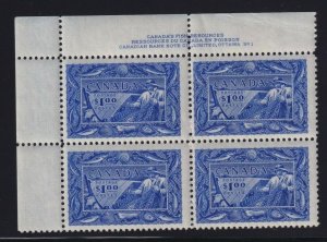Canada Sc #302 (1951) $1 Fishing Resources UR Plate Block Mint NH 