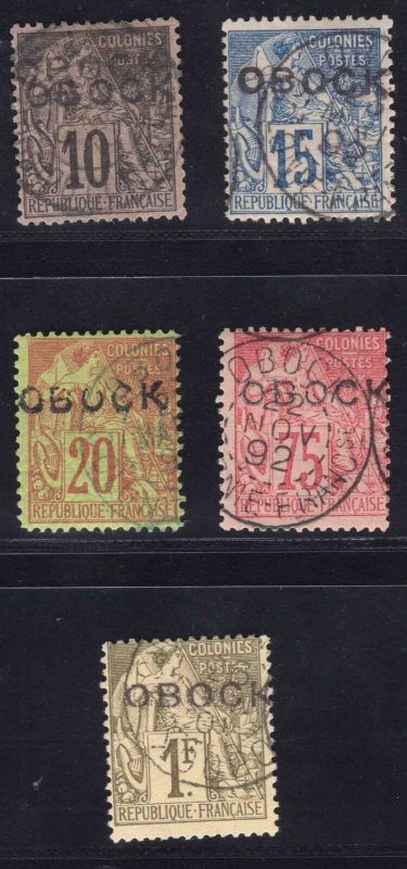 MOMEN: FRENCH COLONIES OBOCK SC #14-16,19,20 1892 USED LOT #65901