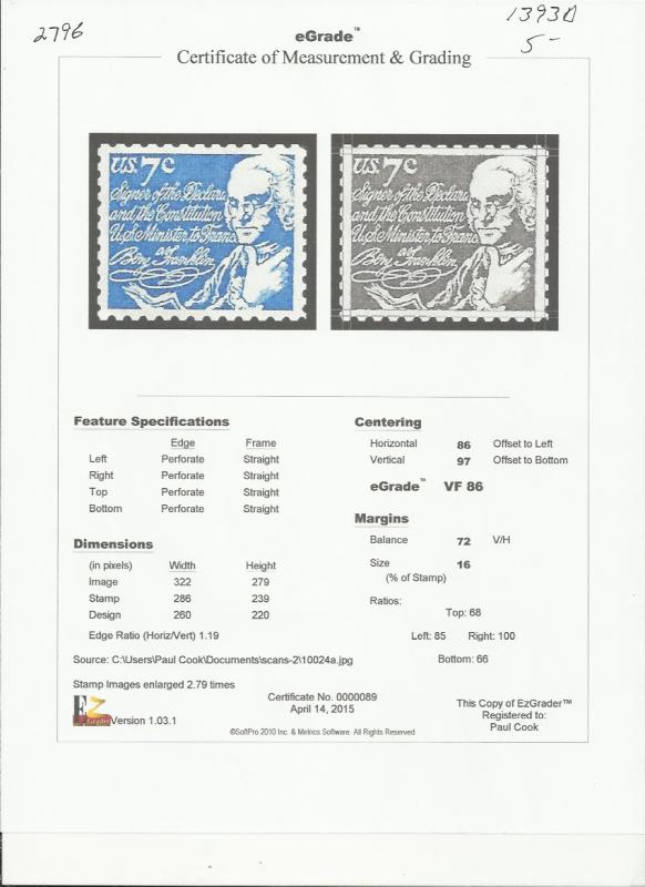 # 1393D MINT NEVER HINGED BEN FRANKLIN VF+