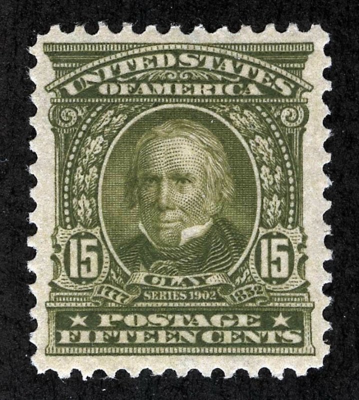 US Sc 309 Olive Green 15¢ Original Gum Hinged Well Centered