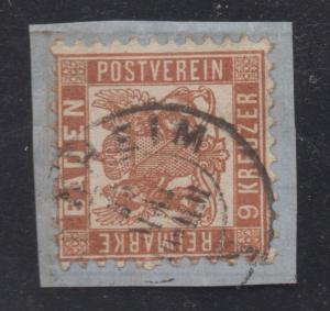 *German States Baden # 23 Used, Fine, On Peice Centered High