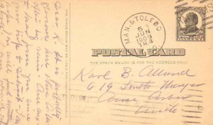 United States U.S. R.P.O.'s Man. & Toledo 1909 618-N-1  Postal Card  Some edg...