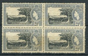 JAMAICA; 1955 early Anniversary issue Mint unmounted 2.5d. Block, Brown gum