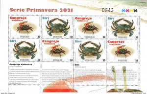 Spring issue Crabs Crayfish crustaceans marine life URUGUAY 2021 MNH stamp sheet