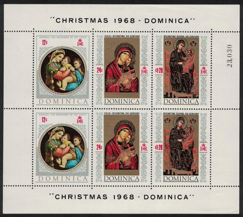 Dominica Paintings Christmas Sheetlet D1 SG#245 MI#238-240KB