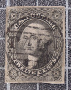 Scott 17 12 Cents Washington Used Paid In Grid Fancy Cancel SCV $250.00