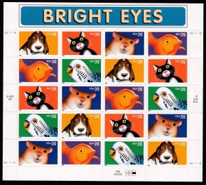 1998 Bright Eyes 32c Sc 3234a MNH sheet of 20 Dog Cat Fish Hamster Parakeet