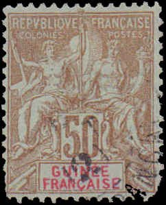 French Guinea #15, Incomplete Set, A Few Short Perf at Bottom Edge, 1900, Used