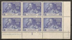 Nyasaland 1949 UPU MNH Blocks Plates 1 & 2A