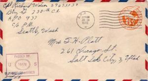 United States, U.S. A.P.O.'s, Postal Stationery, Airmail, Censored, Alaska