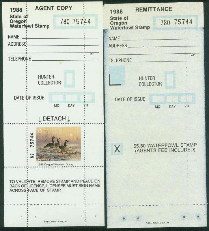 U.S.-OREGON 5, 5a, STATE DUCK HUNTING PERMIT STAMP + BKLT PANE. MINT, NH. VF