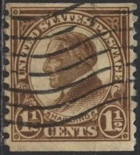 US 598 (used) 1½¢ Harding, brown, coil, perf. 10 vert. (1925)