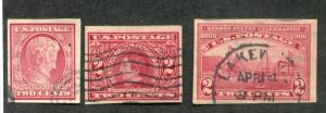 US 368,371,373 USED, 3 IMPERF SINGLES