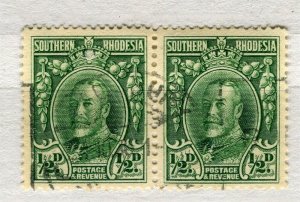 RHODESIA; 1930s early GV Admiral issue used Shade of 1/2d. Pair