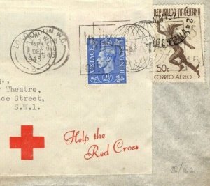 ARGENTINA/GB KGVI Cover RED CROSS Economy Label 1945 MIXED FRANKING (WW2) K120a