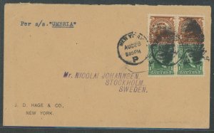 US 300/303 1903 1c Franklin (x2) + 4c Grant (x2) franked this doubleweight cover sent from New York City to Stockholm, Sweden vi