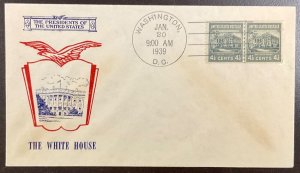 844 Fidelity White House Line Pair Coils,  Presidential Series FDC 1939