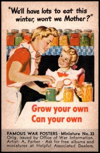 1943 US Poster Stamp Famous War Poster Miniature No33 Grow Your Own Can Your Own