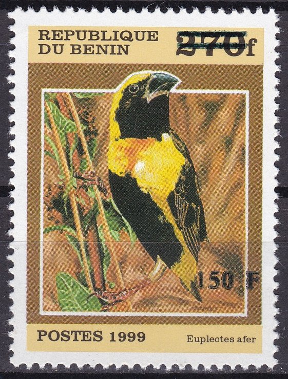 BENIN 2000 1306 150F €100 EUUPLECTES AFER BIRDS BIRD OVERPRINT OVERLOAD MNH-