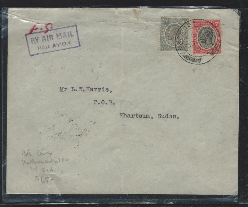 TANGANYIKA (3009B)KGV 1931 KGV 15C+30C SENT A/M VIA EGYPT TO COUNTRY SOUTH OF EG