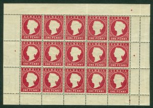 SG 23a Gambia 1886-93. 1d aniline-crimson. Unmounted mint sheet of 15 (hinged...