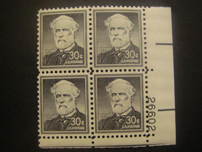 Scott 1049a, 30c Robert E. Lee, PB4 #26602 LR, MNH Liberty Beauty, dry print