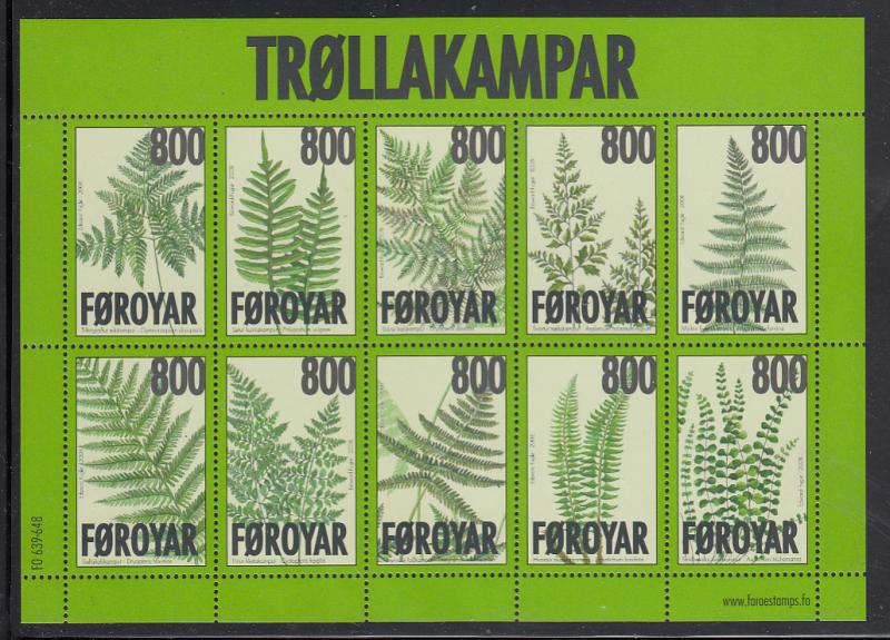 Faroe Islands 2008 MNH Sc #505 Sheet of 10 Ferns