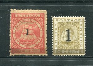 British Guiana 92 Mint Hinged and 93 Mint No Gum Overprinted Stamps 1881