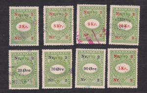 DENMARK: Chocolate Tax Stamps EIGHT DIFFERENT VALUES scarce!!! worldwide revenue