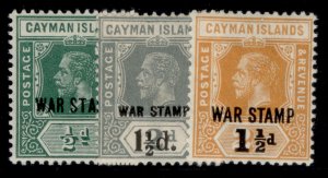 CAYMAN ISLANDS GV SG57-59, 1919-20 WAR STAMP  set, M MINT.