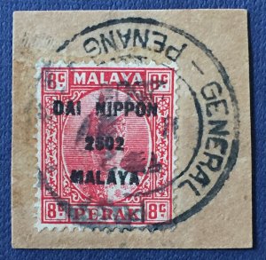 Malaya Japanese Occupation Perak 8c PENANG pmk on piece M5174