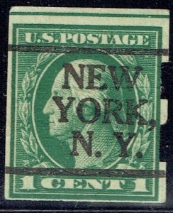 1916 1c WASHINGTON w/ SCHERMACK III perfs (481-L5E) w/ precancel f/ NEW YORK NY1