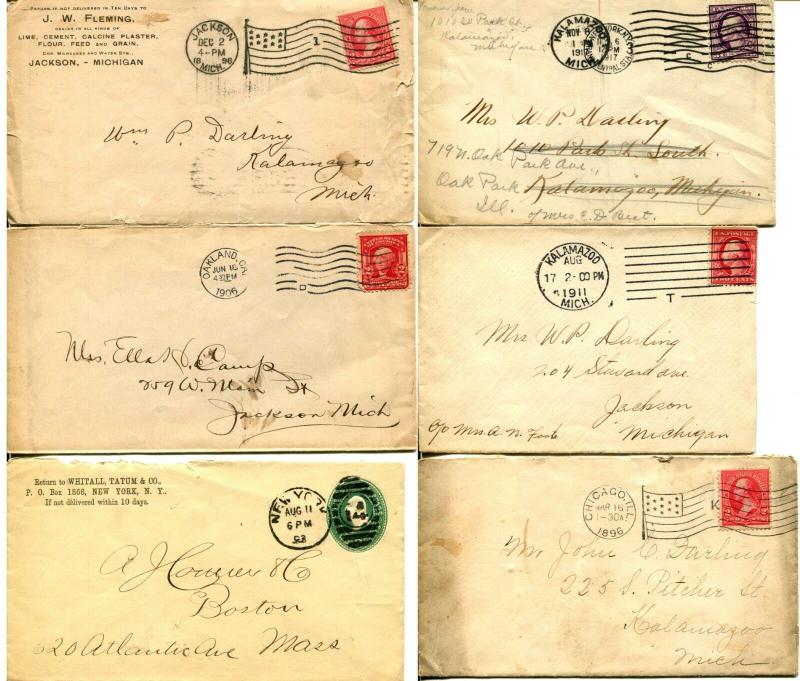 6 Early USA Cover Collection Stamps Postage Numbers and Letters on Cancel 