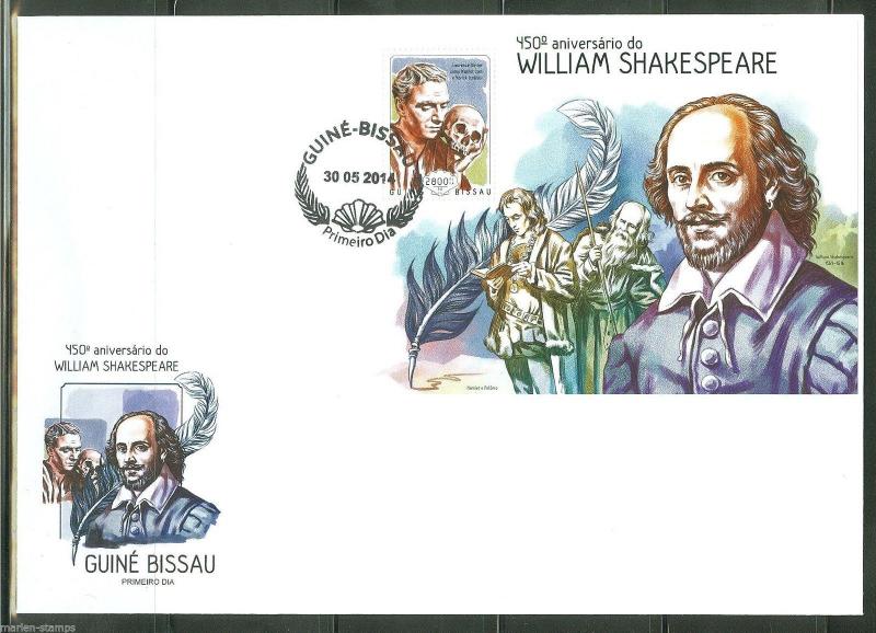 GUINEA BISSAU  2014 450th MEMORIAL ANNIVERSARY OF  WILLIAM SHAKESPEARE   S/S FDC