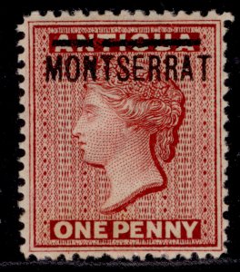 MONTSERRAT QV SG8, 1d red, LH MINT. Cat £28. WMK CROWN CA