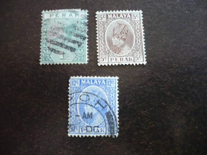Stamps - Malaya Perak - Scott# 42, 72, 76 - Used Partial Set of 3 Stamps