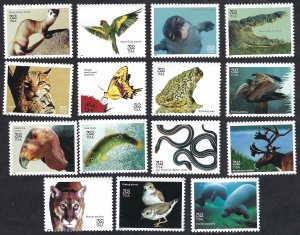 United States #3105a-o 32¢ Endangered Species (1996). Fifteen singles. MNH