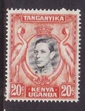 Kenya Uganda Tanganyika-Sc#74d- id9-unused og NH 20c KGVI-Birds-14x14-1941-any r